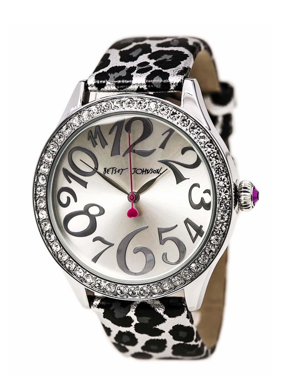 Betsey Johnson Leopard Print Watch • Leather Strap • Crystals